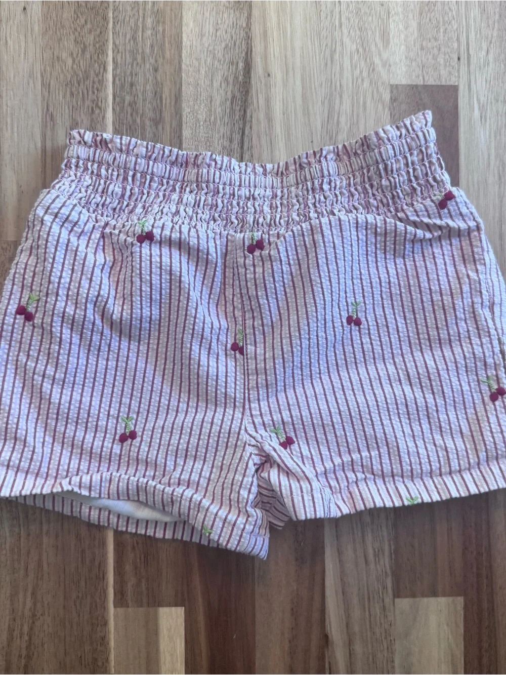 Gymboree Girls Pink White Striped Seersucker Cherry Embroidered Shorts 4T